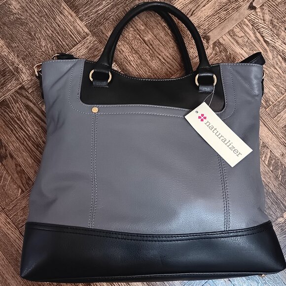 Naturalizer crossbody tote - genuine leather - large capacity - NWT - black grey - Picture 2 of 8